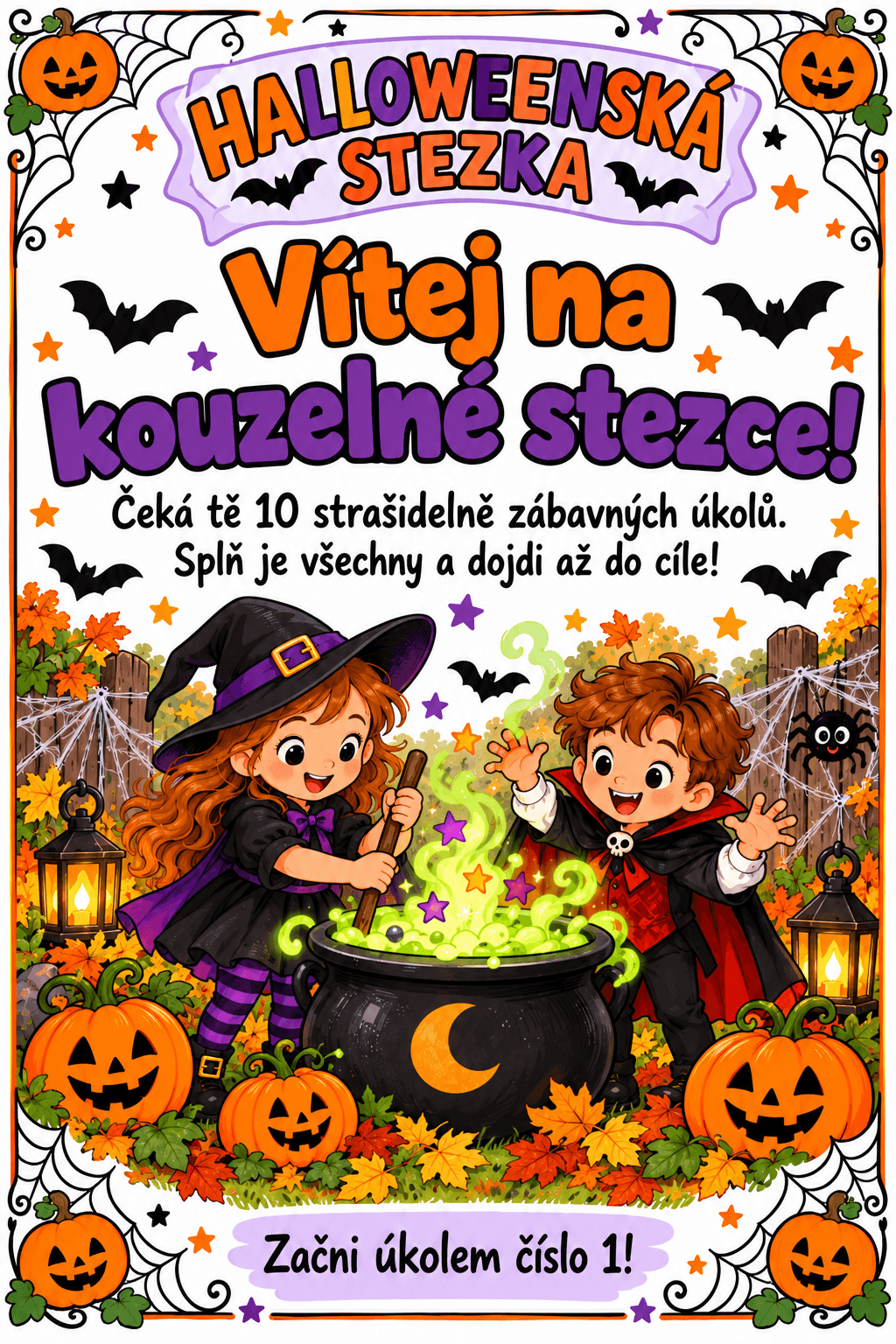 Halloweenská stezka – 10 zábavných úkolů pro děti (6–10 let) 🎃