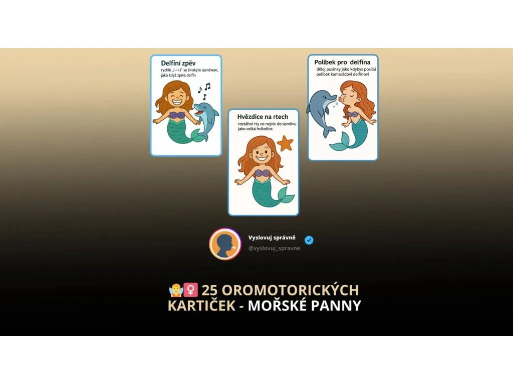 Mořská panna — oromotorické kartičky pro děti na cvičení mluvidel