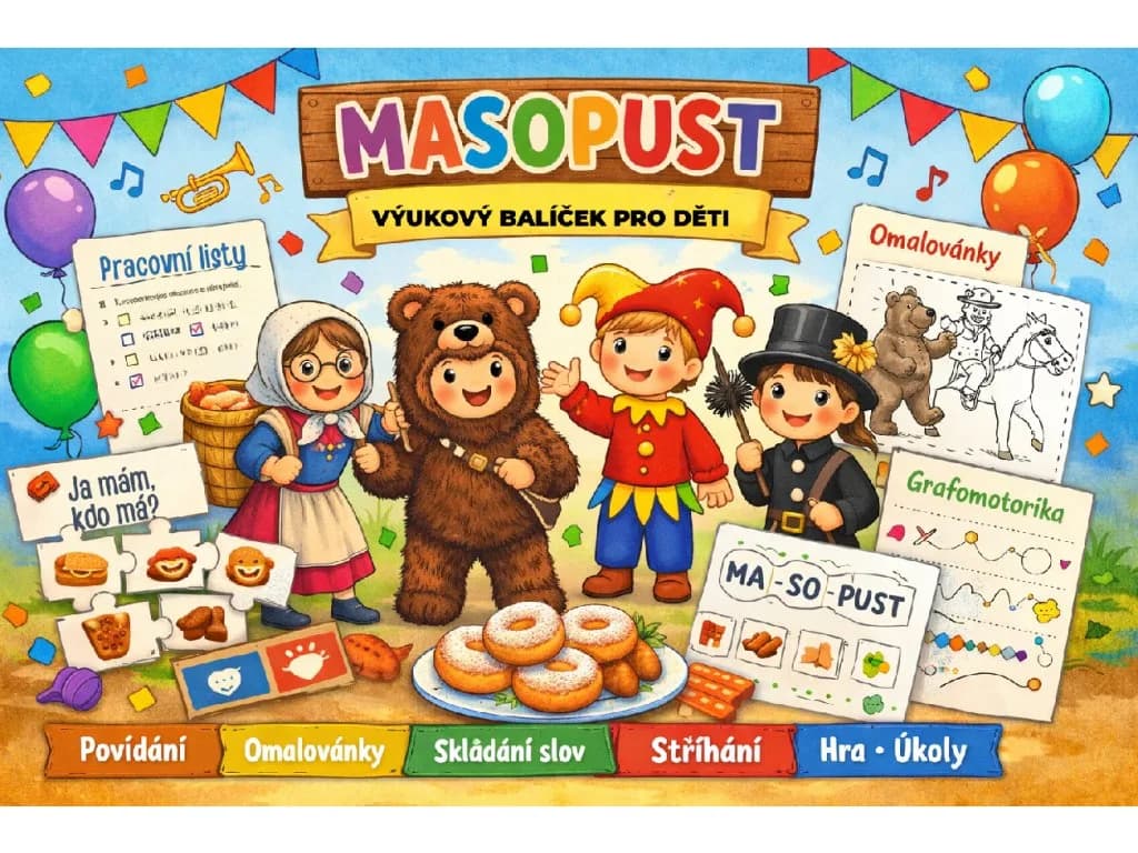 Masopust — výukový balíček pro MŠ a ZŠ | Pracovní listy a hry