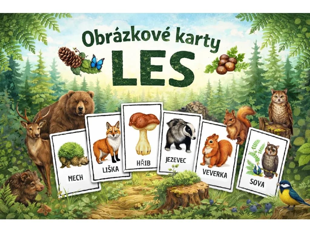 Obrázkové karty Les pro děti — logopedické karty pro rozvoj řeči