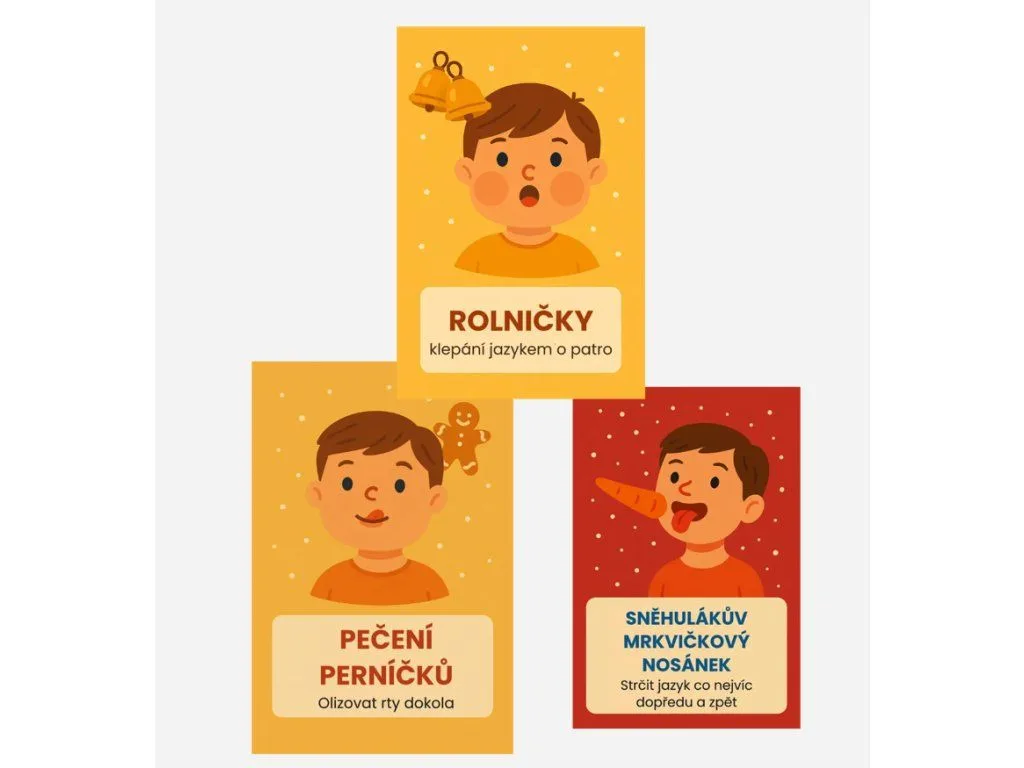 Vánoce — oromotorické kartičky pro děti na hravé cvičení jazýčku