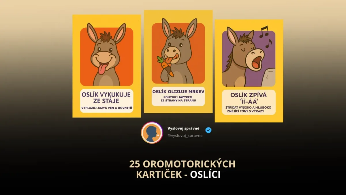 Oslíci — oromotorické kartičky pro děti | veselé cvičení mluvidel a jazýčku